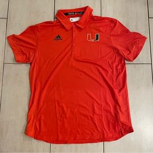 NEW ADIDAS UNIVERSITY OF MIAMI HURRICANES ORANGE SHORT SLEEVE TECH POLO